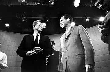 Democratic candidate John F. Kennedy and Republican candidate Richard Nixon chat lightheartedly prior to their first debate - a sight you’ll likely not see in the 21st century.