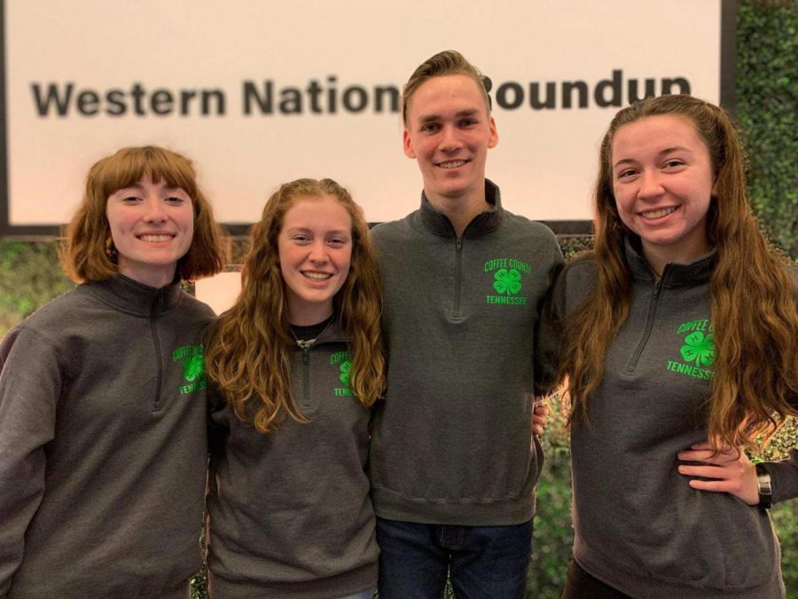 Left to Right- Melanie McKelvey, Kailee Shores, Nikolas Dunavant, and Wren Lawson wear matching uniforms for the opening ceremony. 