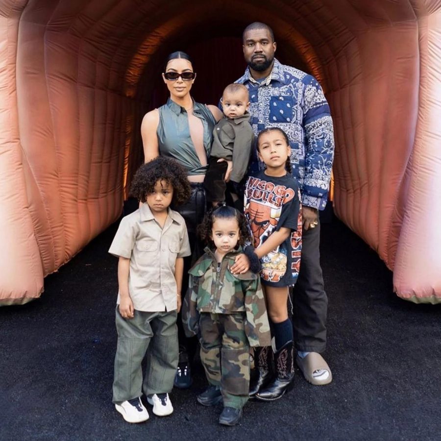 Kardashian, West, and their four kids North, Saint, Chicago, and Psalm.