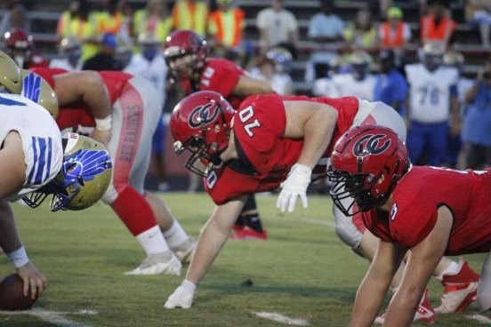 Tyler Smith, sophomore, prepares for the play at Fridays game against Shelbyville.