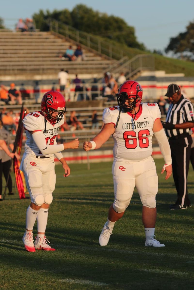 Red Raider seniors Blayne Myers and Brendon Sheppard prepare for kickoff.