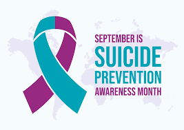 The purple and blue ribbon above is the symbol for suicide prevention awareness.